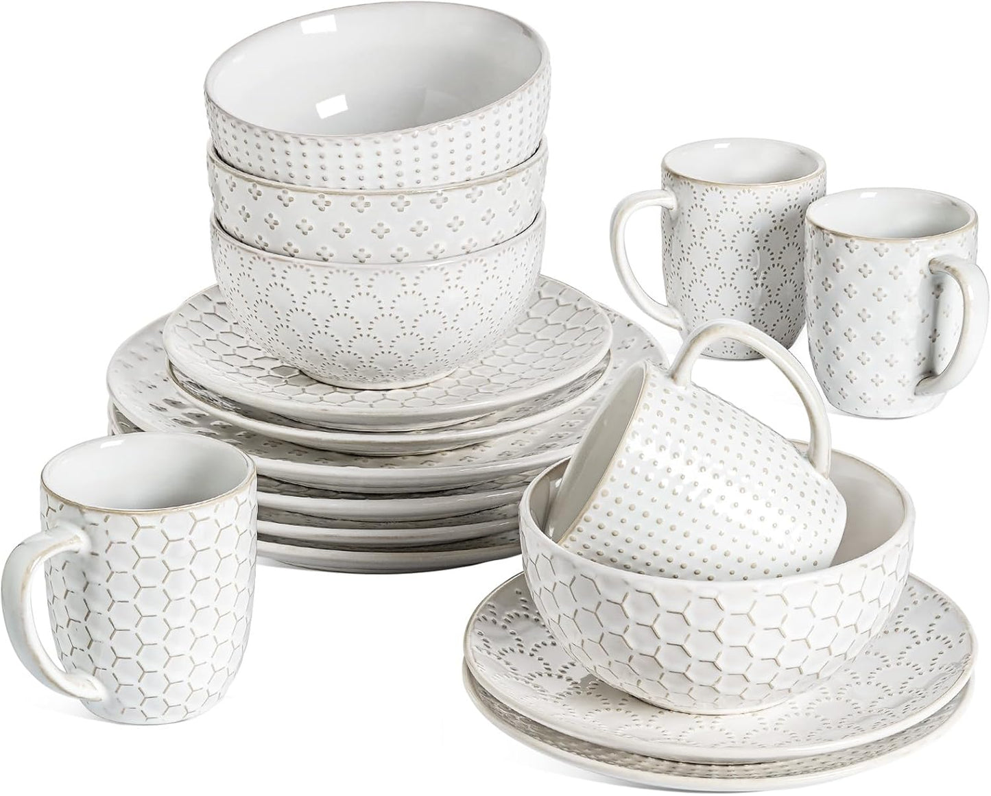 LE TAUCI 16 Piece Dinnerware Set for 4, Arctic White Stoneware