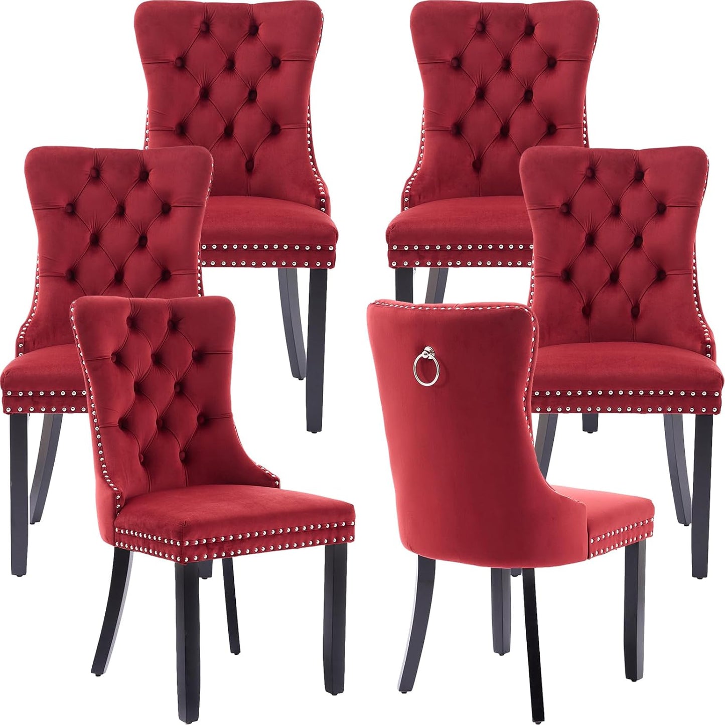 Burgundy Velvet Dining Chairs Set of 6 for Stylish Dining