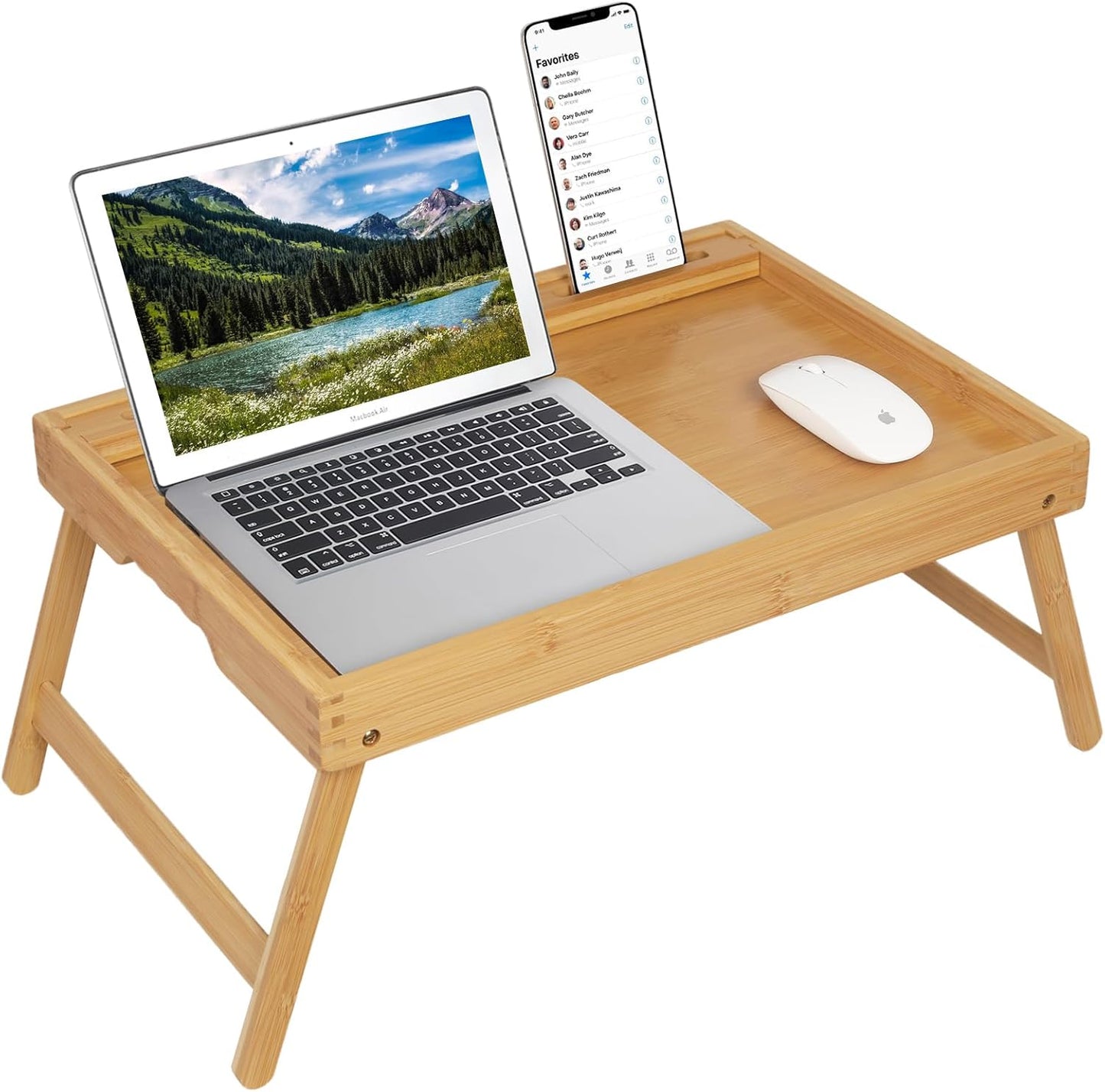 Artmeer Bamboo Bed Tray Table with Folding Legs for Breakfast