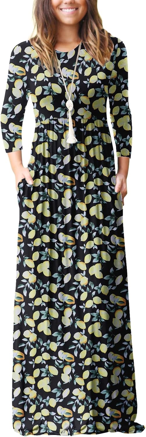 GRECERELLE Women Long Sleeve Casual Maxi Dress with Pockets
