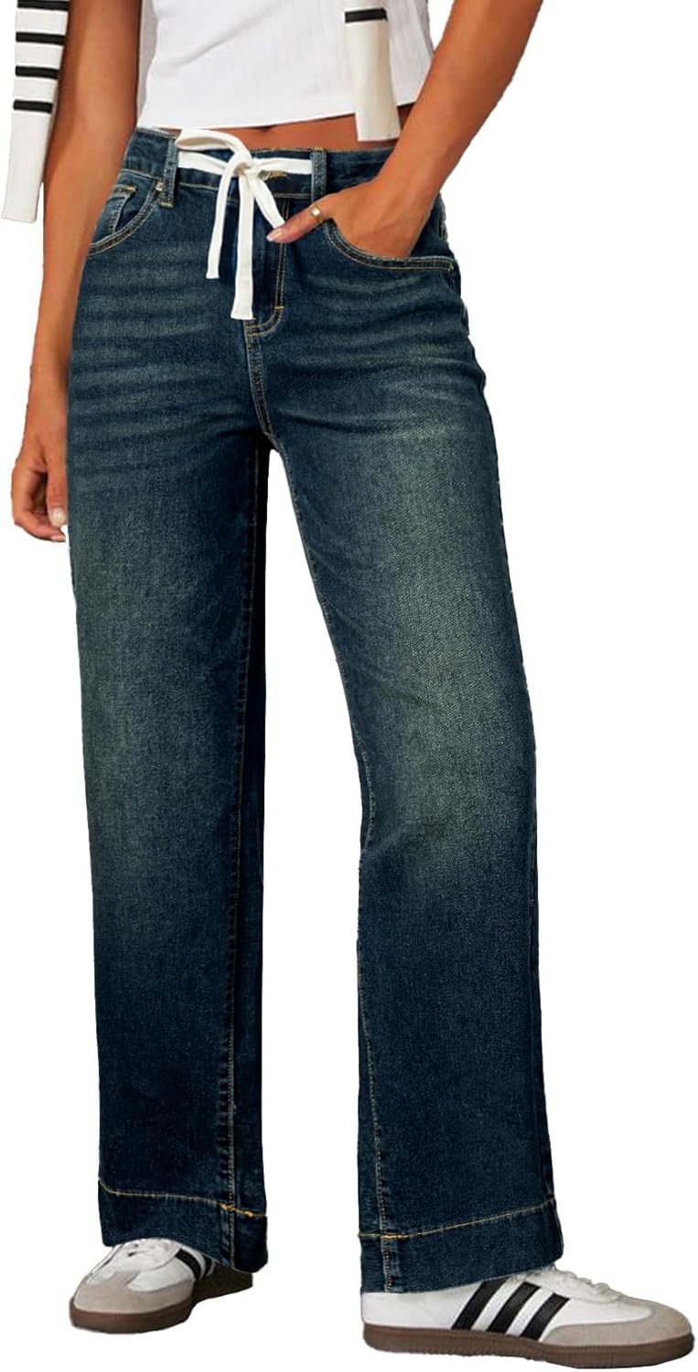 Sidefeel Women's Wide Leg Jeans High Waisted Stretchy Fit