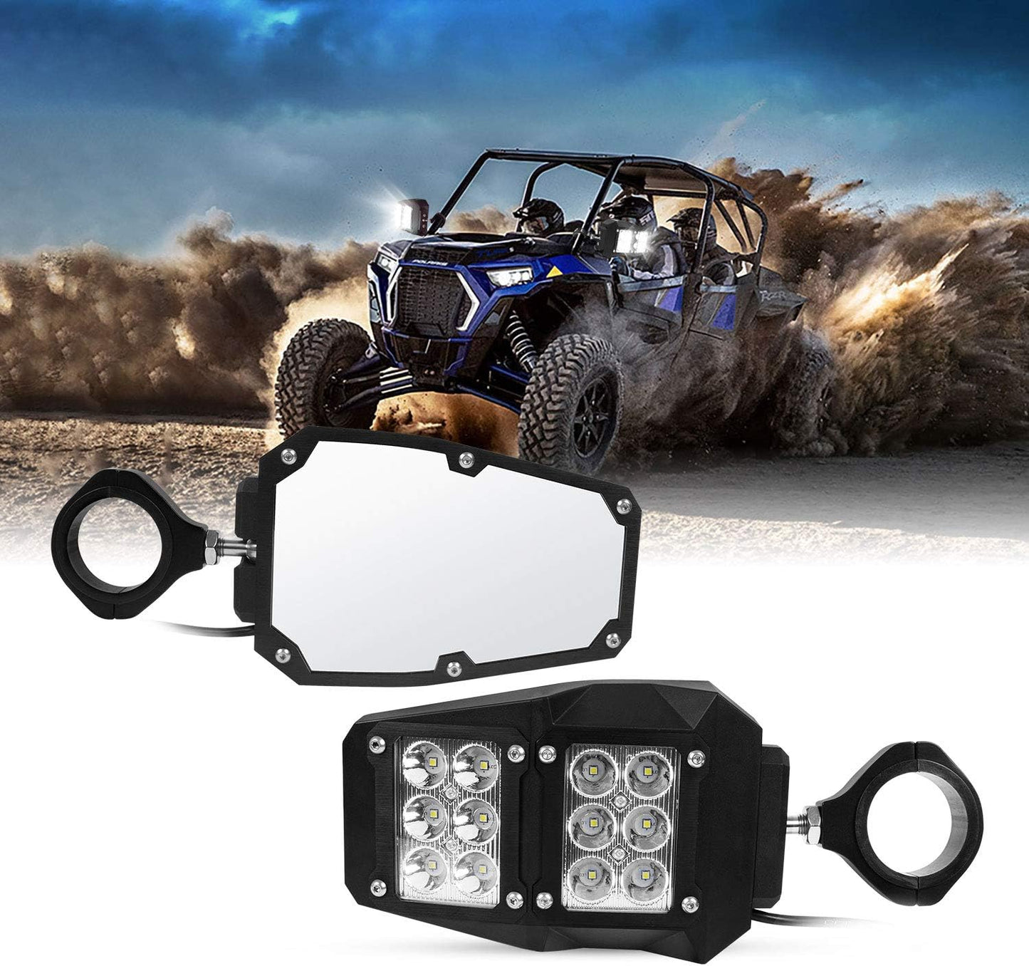 UTV RZR Mirror with LED Spot Light for Polaris and More
