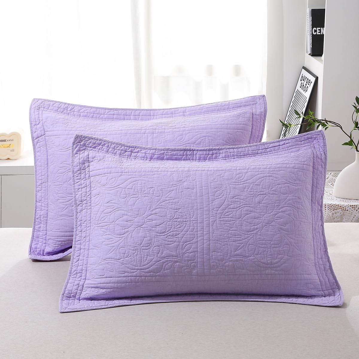 WINLIFE 100% Cotton Quilted Pillow Sham for King Size Beds