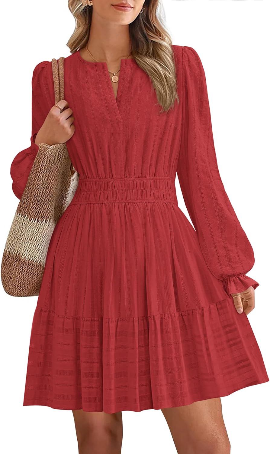 BTFBM Mini Dresses for Women 2025 Casual Long Sleeve V Neck