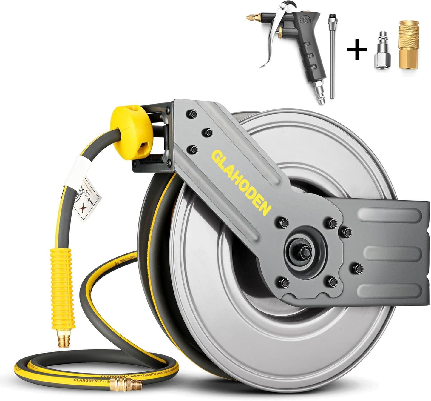 Retractable Air Hose Reel 50 ft with Heavy Duty Steel Design