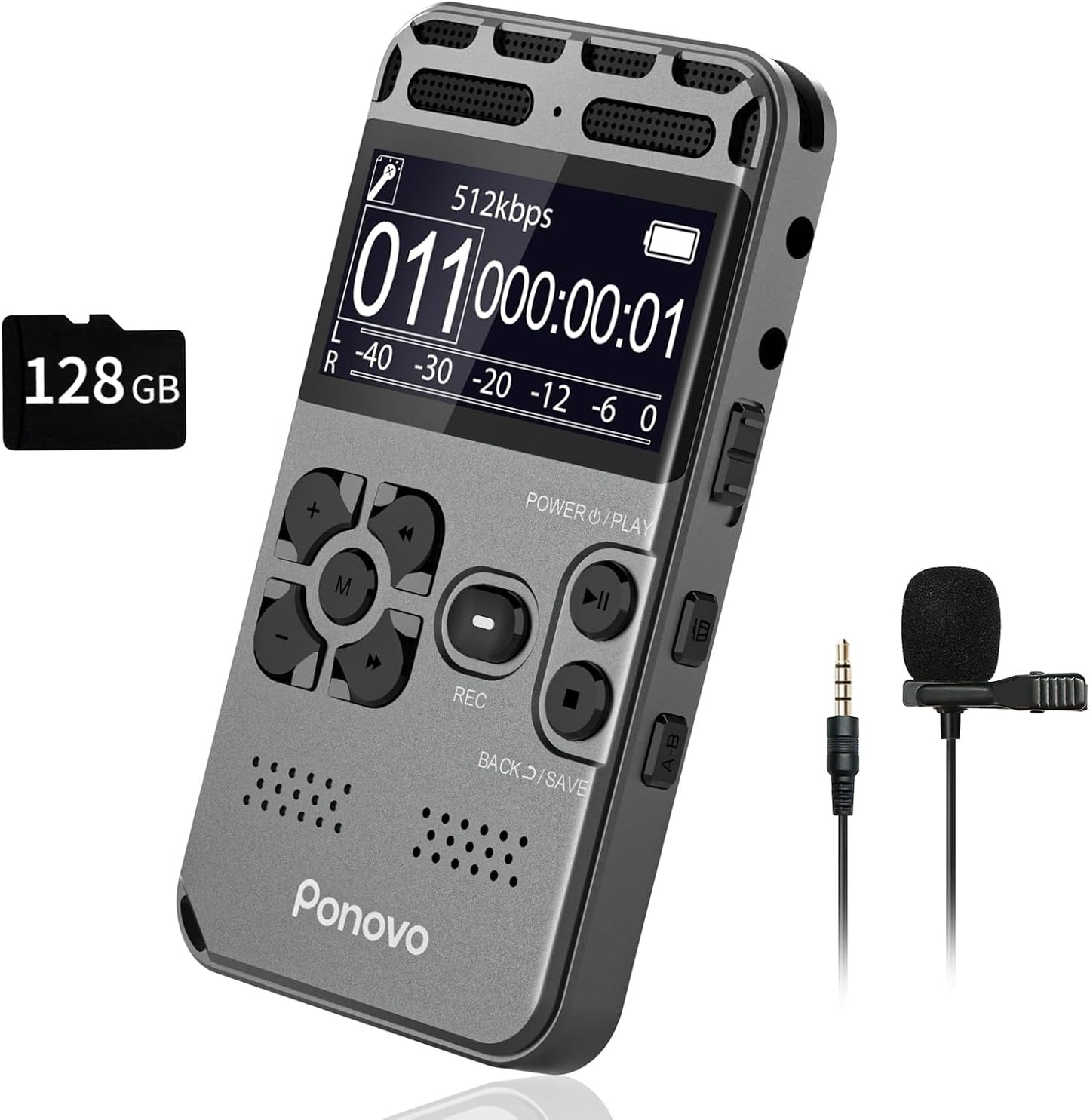 136GB Digital Voice Recorder with Dual Mics and Noise Reduction