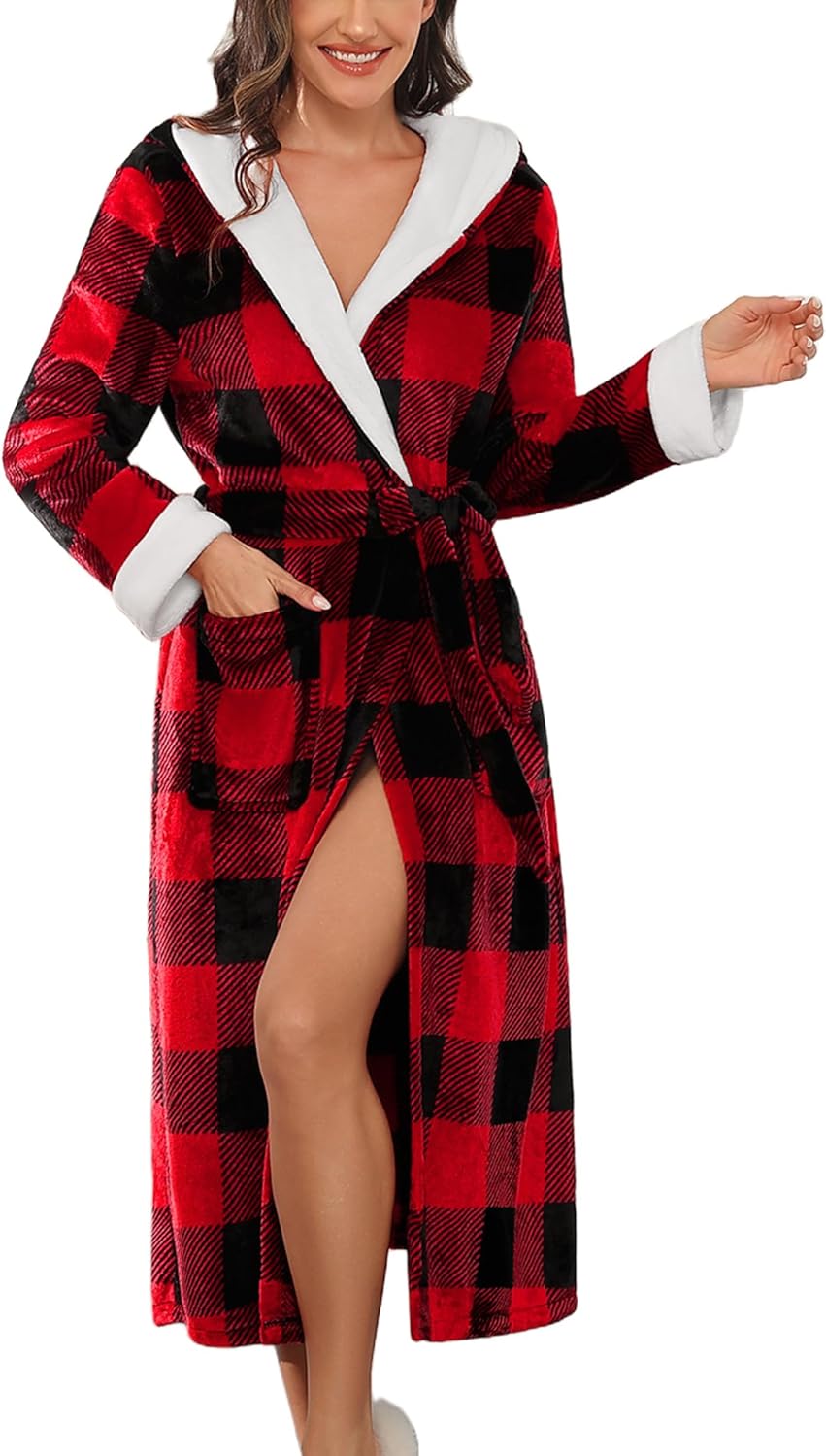 Ekouaer Womens Plush Robes Long Soft Jacquard Fluffy Bathrobe
