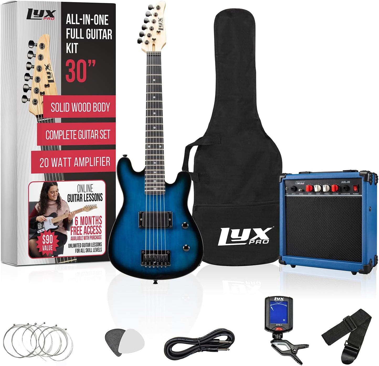 LyxPro 30 Kids Electric Guitar Starter Kit - Perfect for Young Musicians - Blue