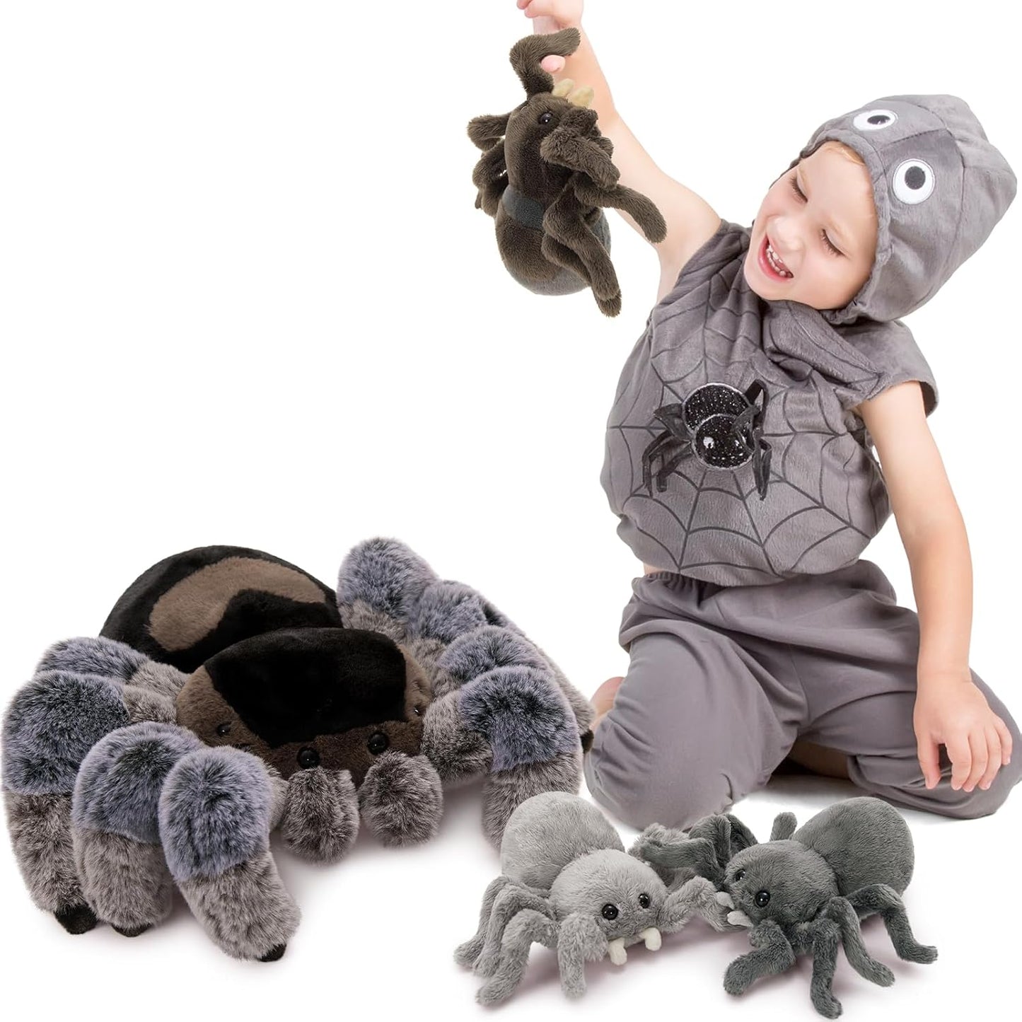 MorisMos 16in Large Spider Plush Family with 3 Baby Spiders