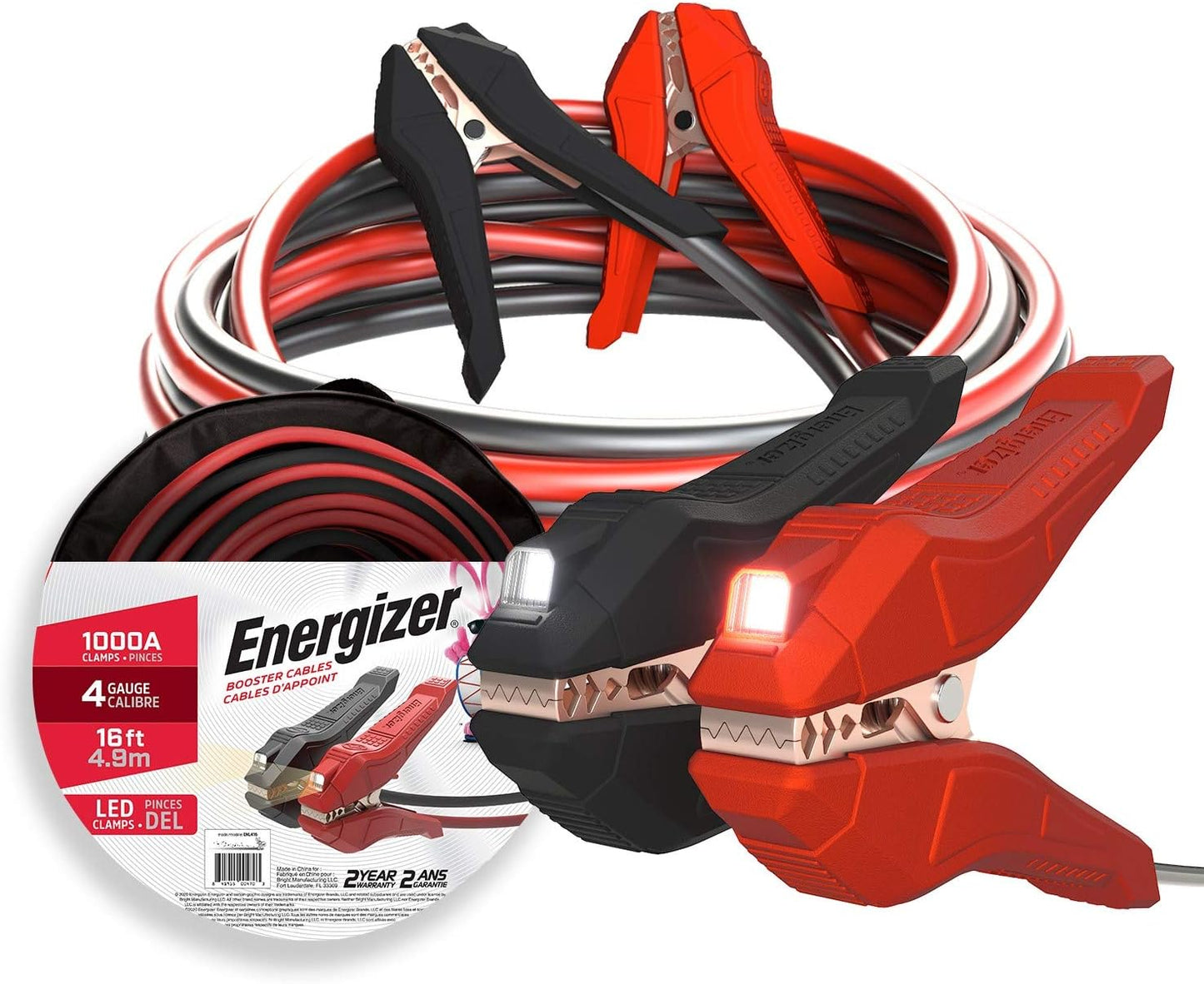 Energizer 16ft Car Jumper Cables - Built-in LED Lights for Easy Jump Starts