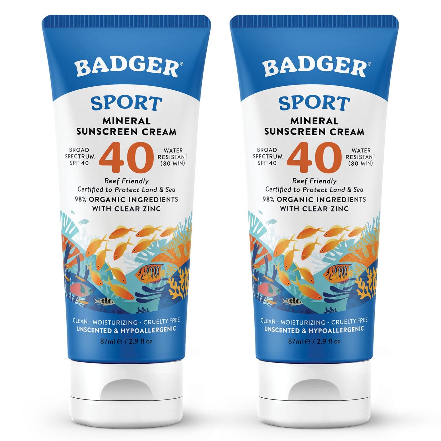 Badger Reef Safe Sport Mineral Sunscreen - Unscented SPF 40