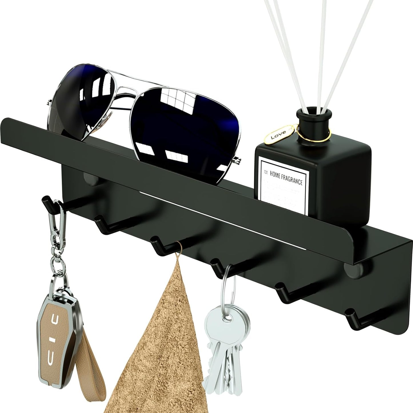 Rust-Resistant Steel Key Holder with Hooks & Shelf