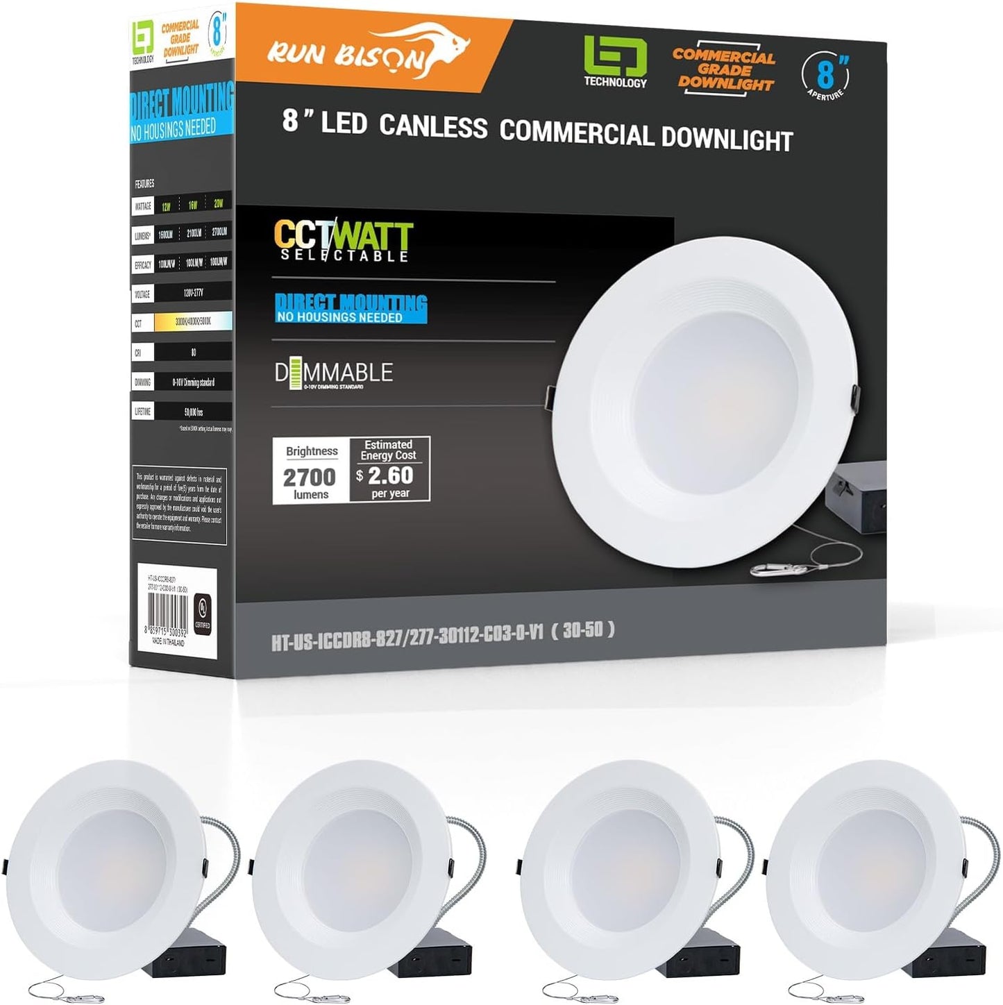 8 Inch Recessed LED Downlight with Adjustable Wattage and Color