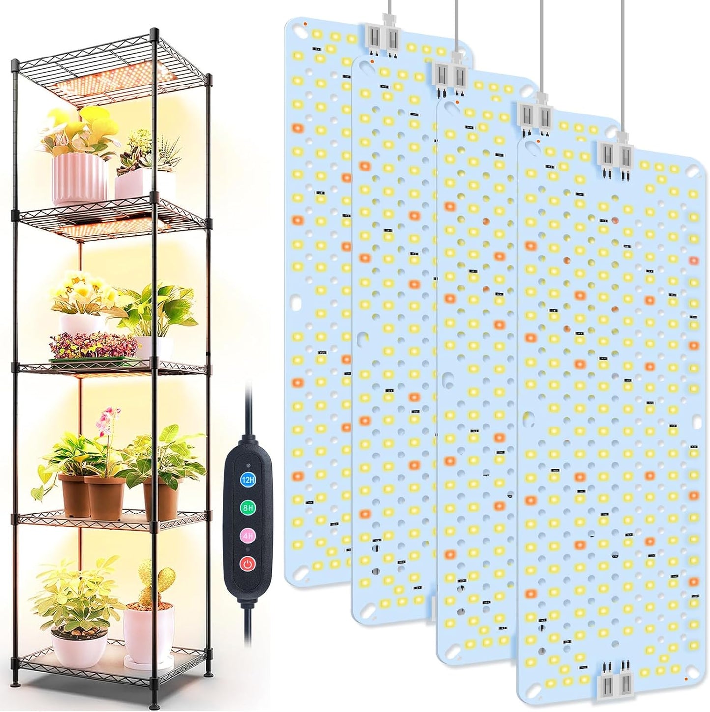4Pack Panel Grow Lights for Indoor Plants with Timer Feature