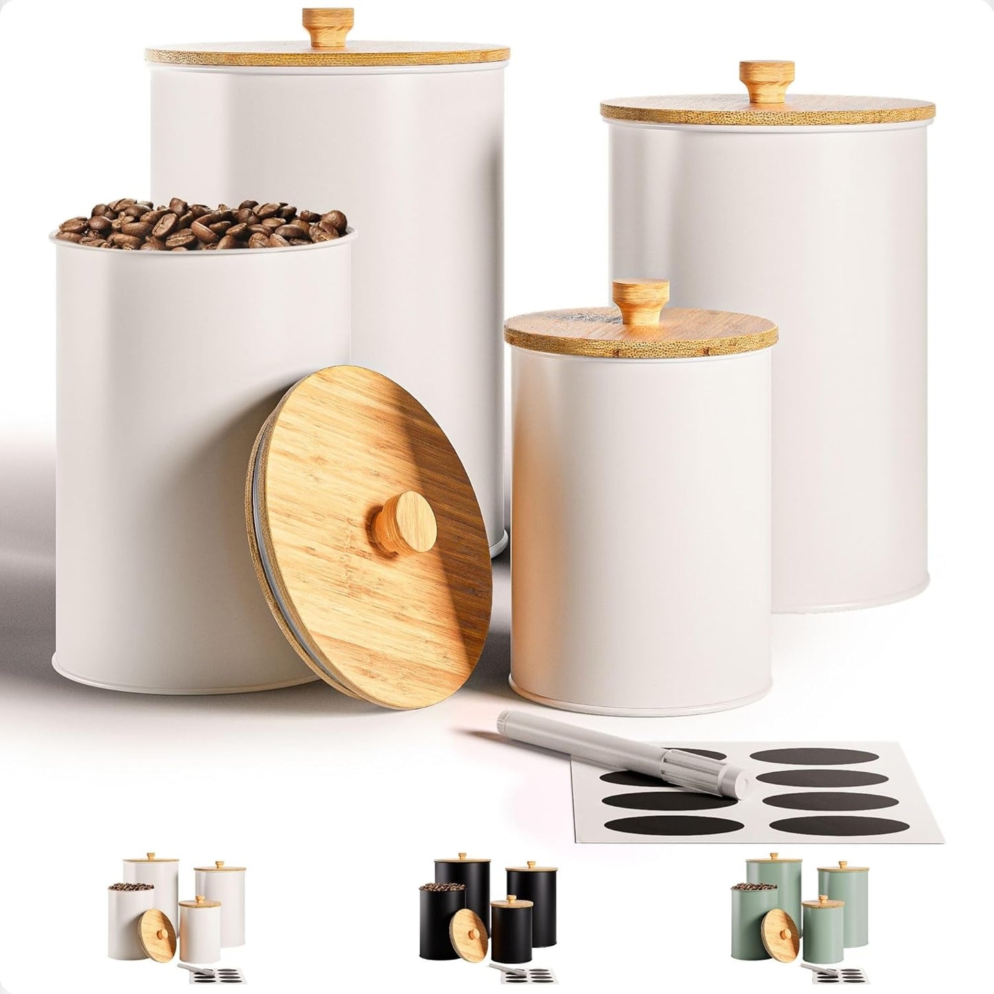 Kitchen Canisters Set of 4 with Airtight Lids and Labels