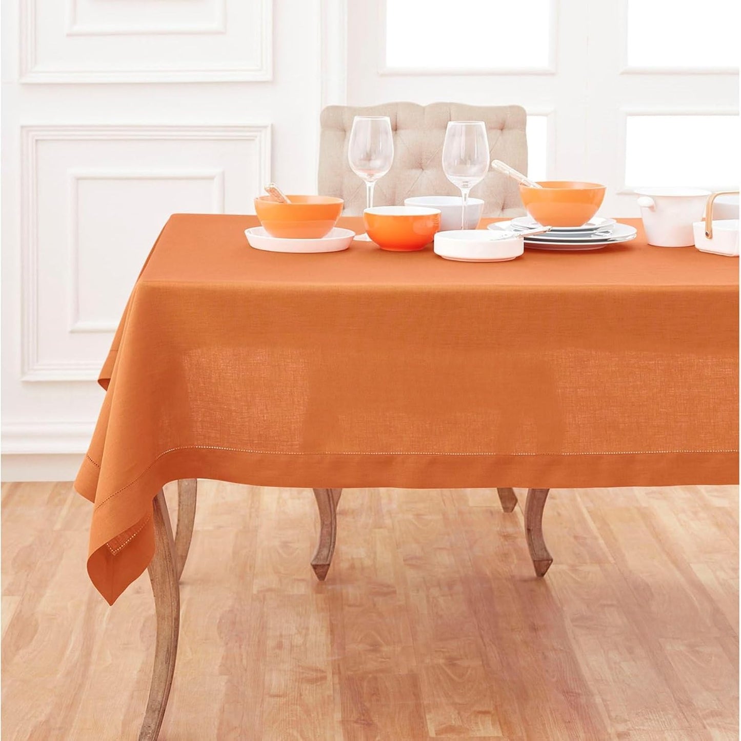 Linen Tablecloth for Rectangle Tables 60 x 144 Inch - Pumpkin