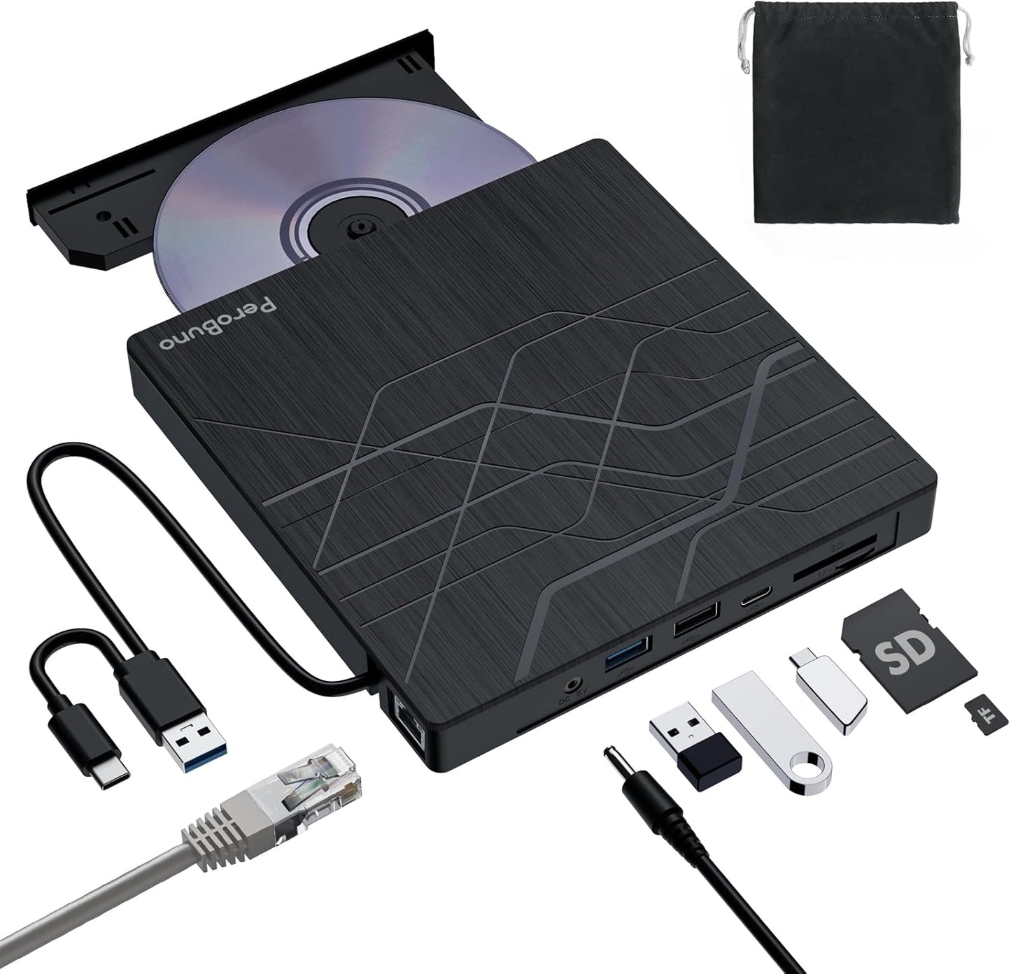 High-Speed External CD DVD Drive with Versatile Connectivity