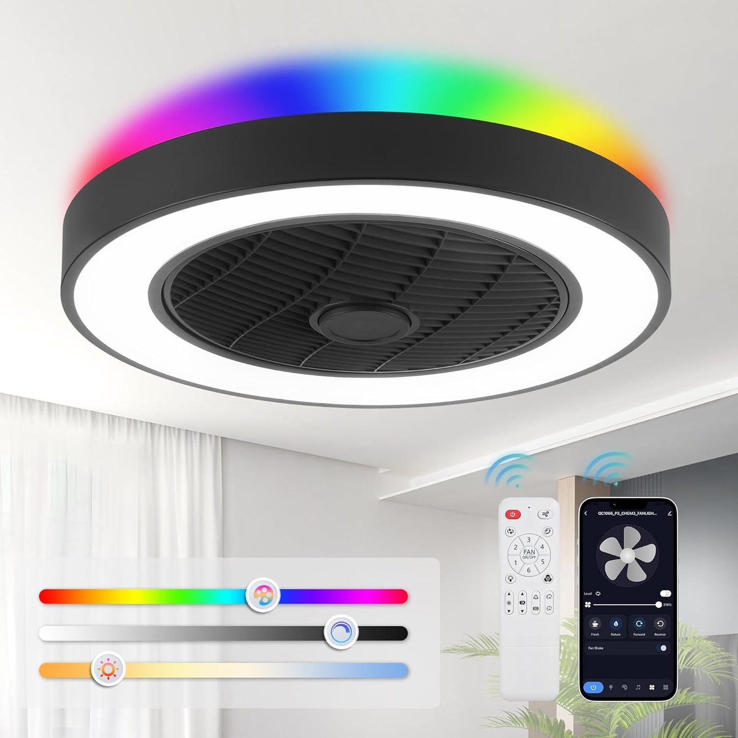 LEDIARY 20 Inch Low Profile Ceiling Fan With Lights and Remote