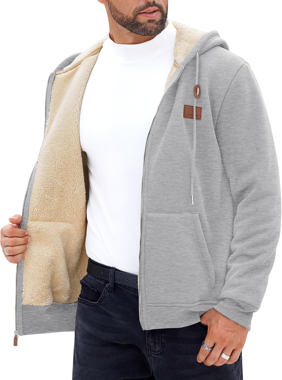Men's Zip Up Sherpa-Lined Hoodie for Winter Comfort and Style