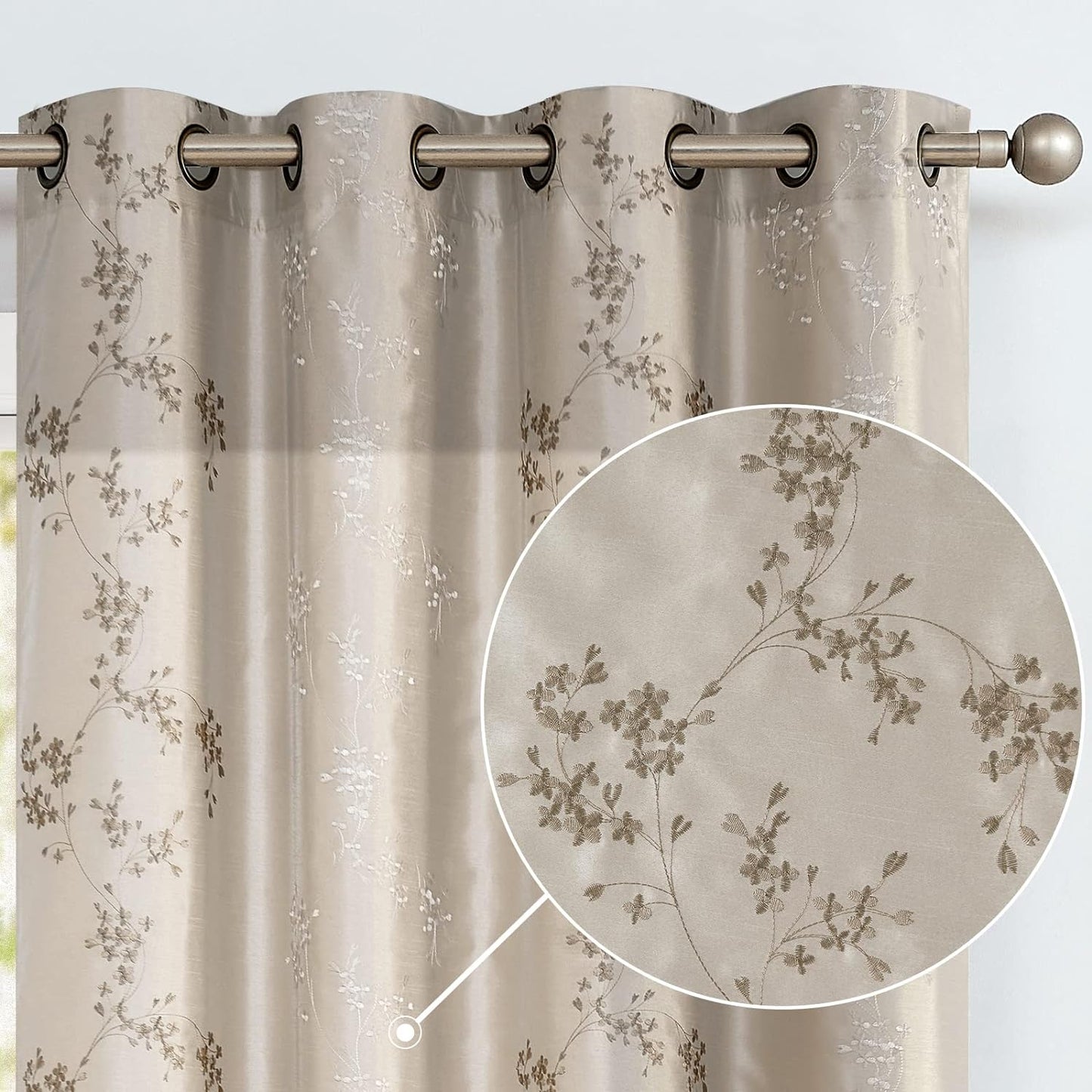 Light Filtering Floral Curtains - Set of 2