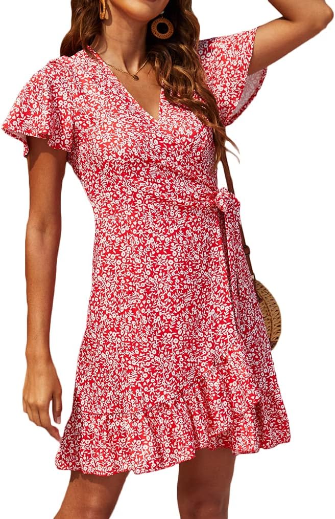 Naggoo Women's Summer Wrap V Neck Polka Dot Mini Dress Review