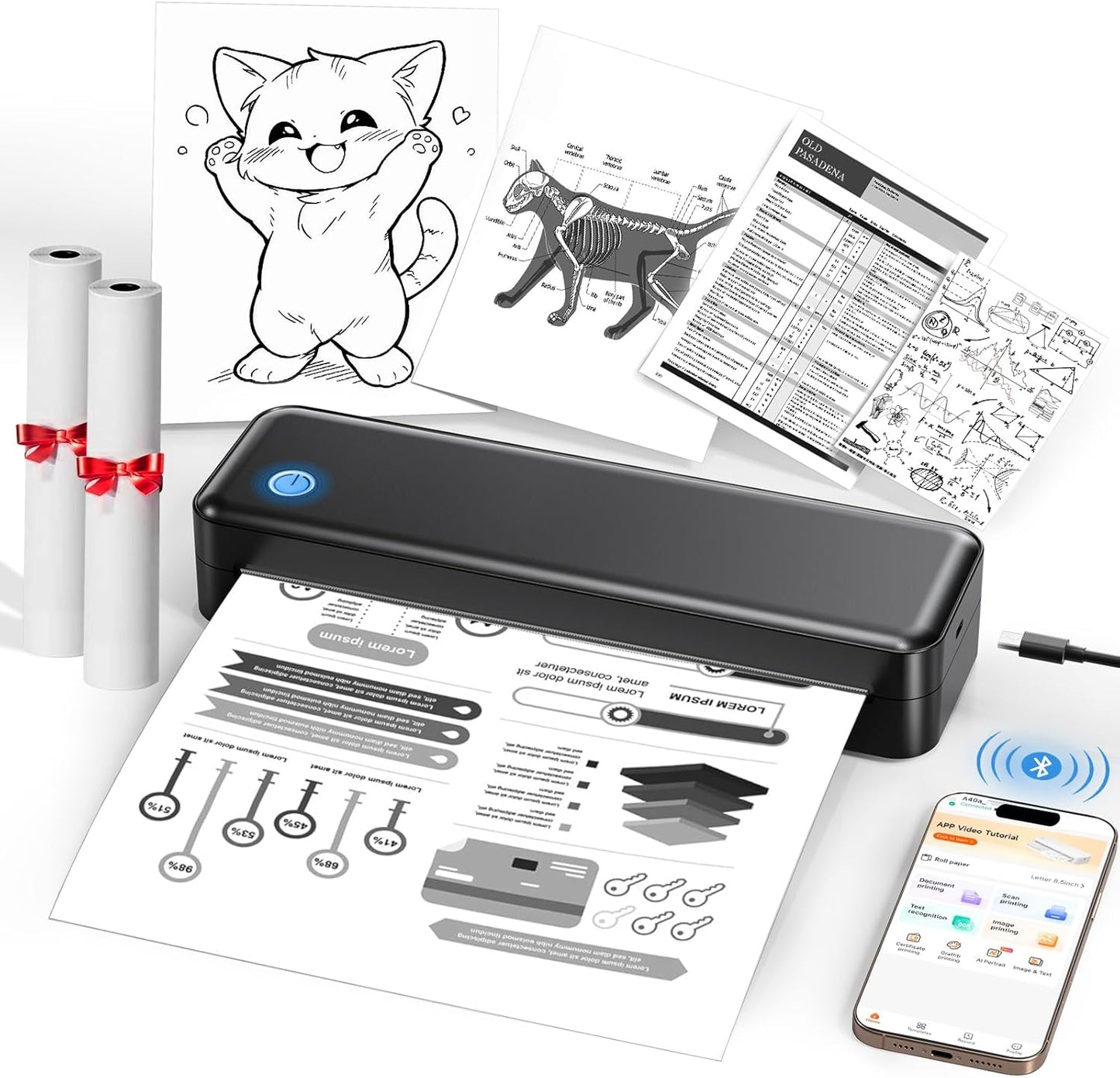Portable Wireless Printer for Travel - Inkless Thermal Printing