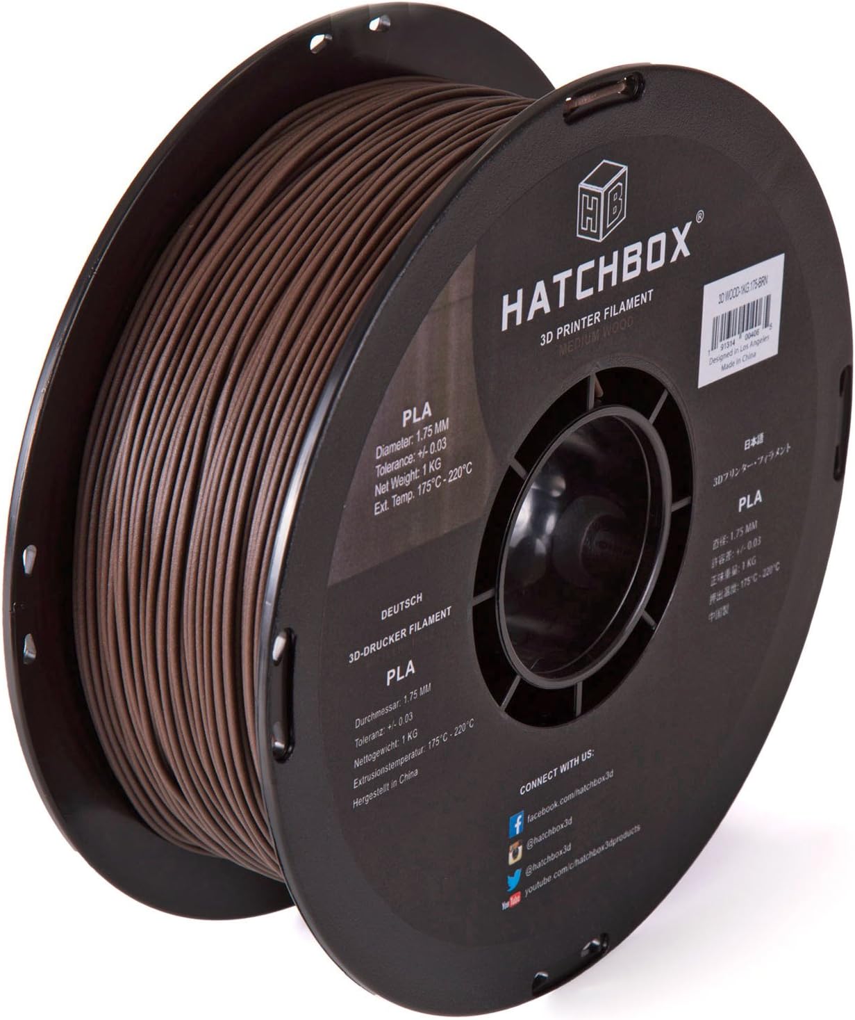 HATCHBOX 1.75mm Brown Wood PLA Filament for Stunning 3D Prints