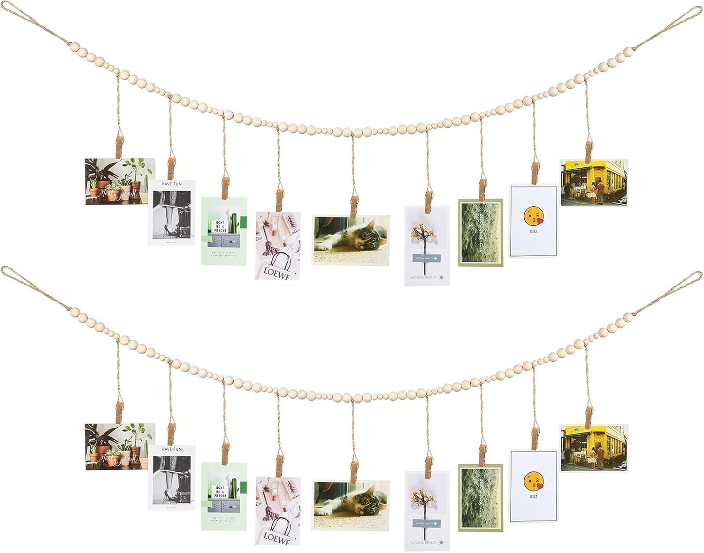Boho Photo Display Set with Wood Beads - Rustic Decor