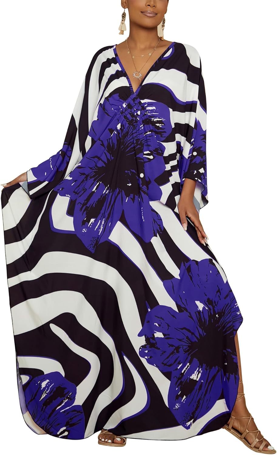 Bsubseach Women Floral Print Kaftan Dress for Summer Swimwear