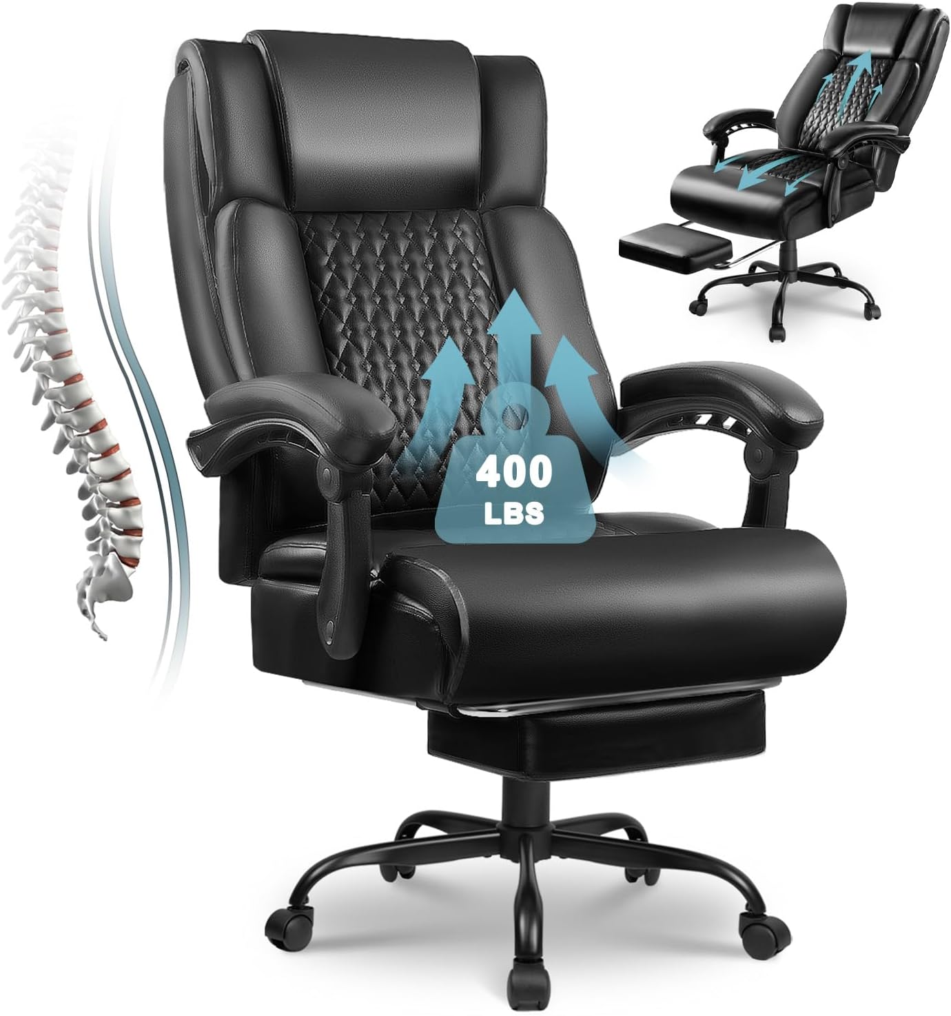 400lbs Heavy Duty Office Chair - Lumbar Support & Footrest