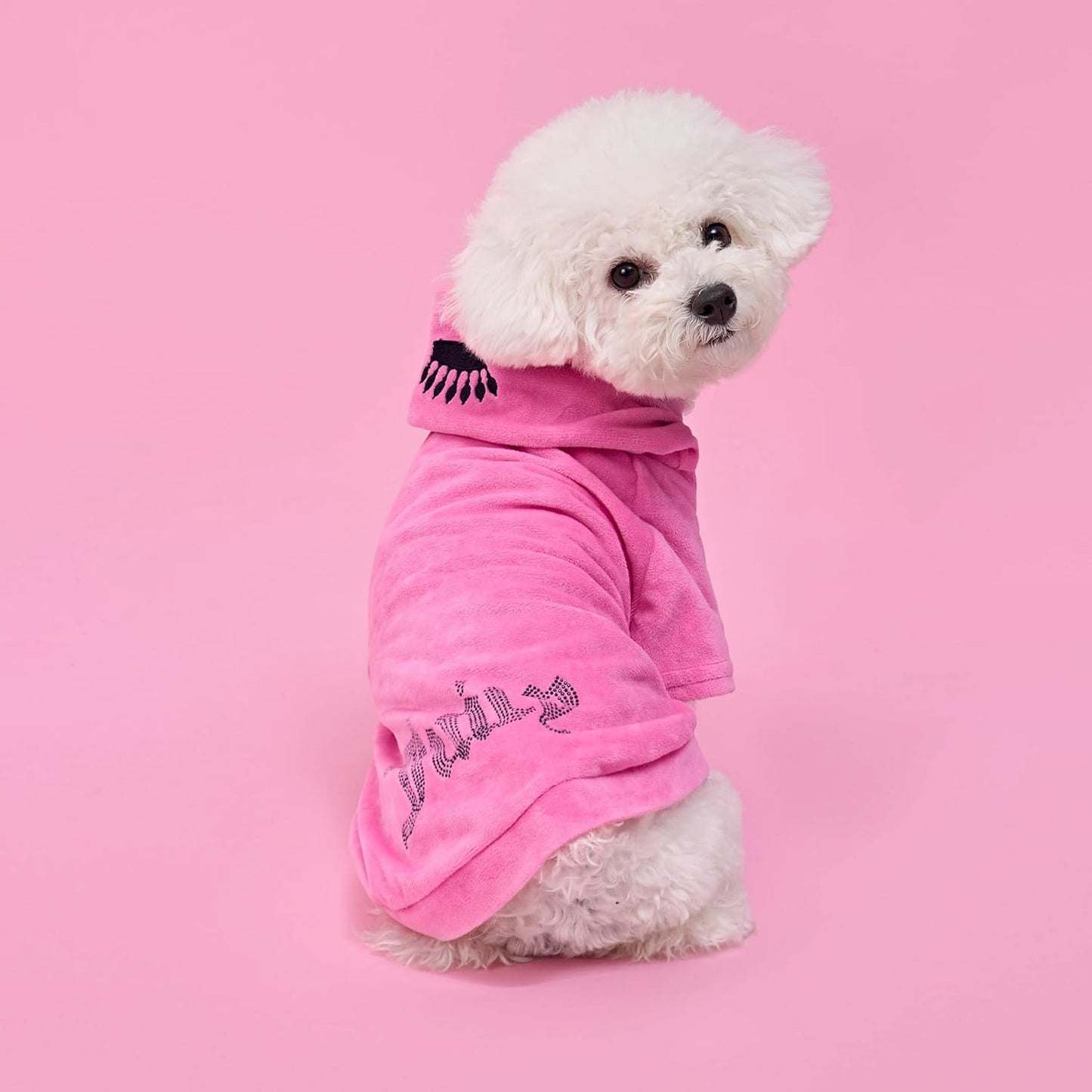 Juicy Couture Bling Velour Pet Hoodie - Hot Pink - XS/S