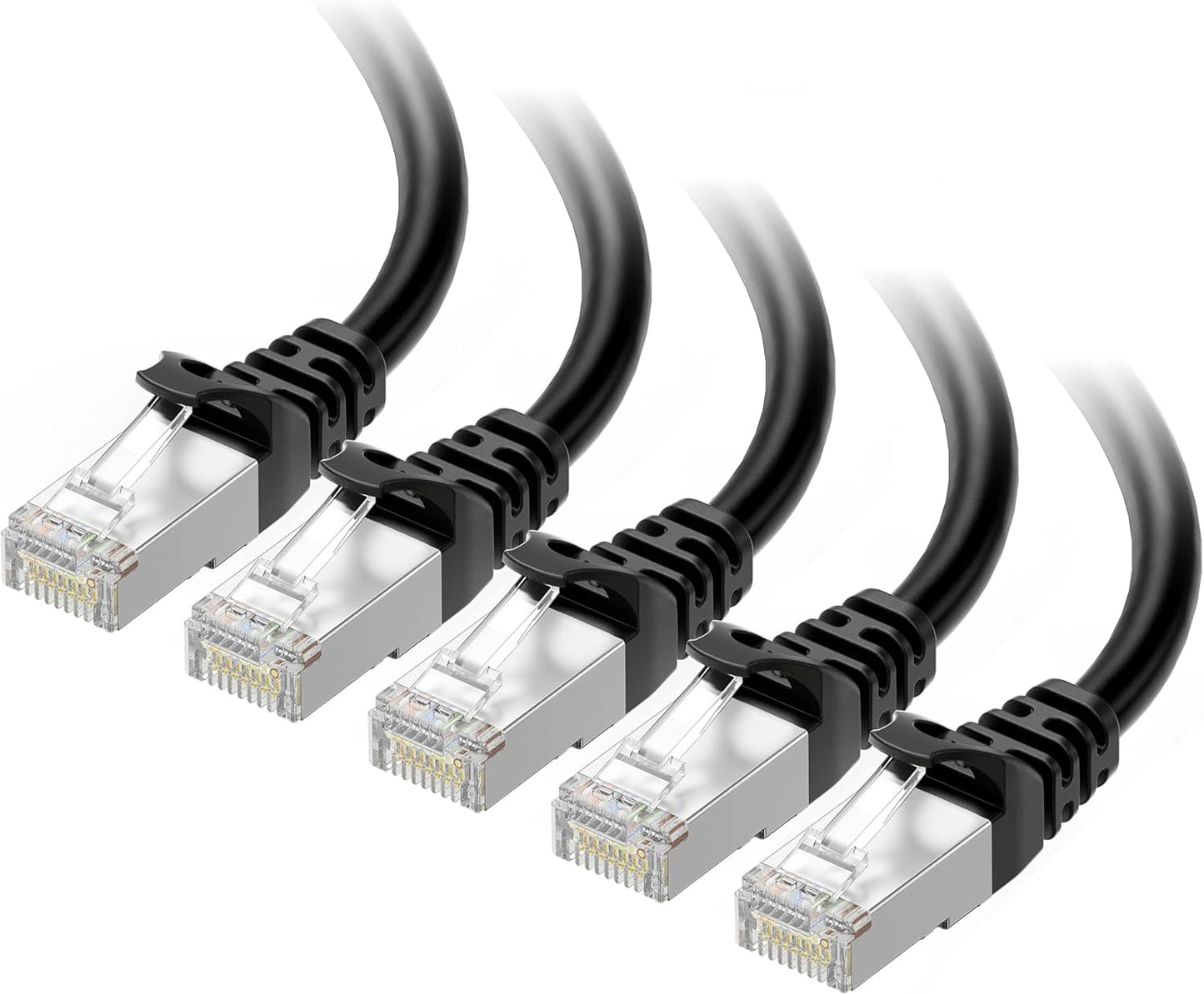 Fast 10Gbps Shielded Cat 6A Ethernet Cable - 5-Pack 7ft