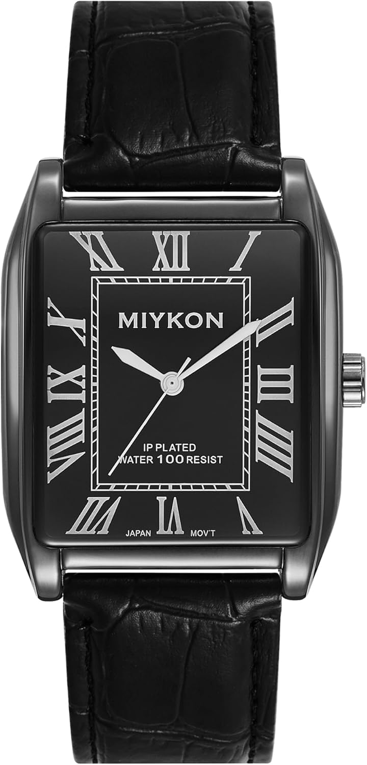 Miykon Vintage Men's Tank Square Analog Watch with Leather Strap