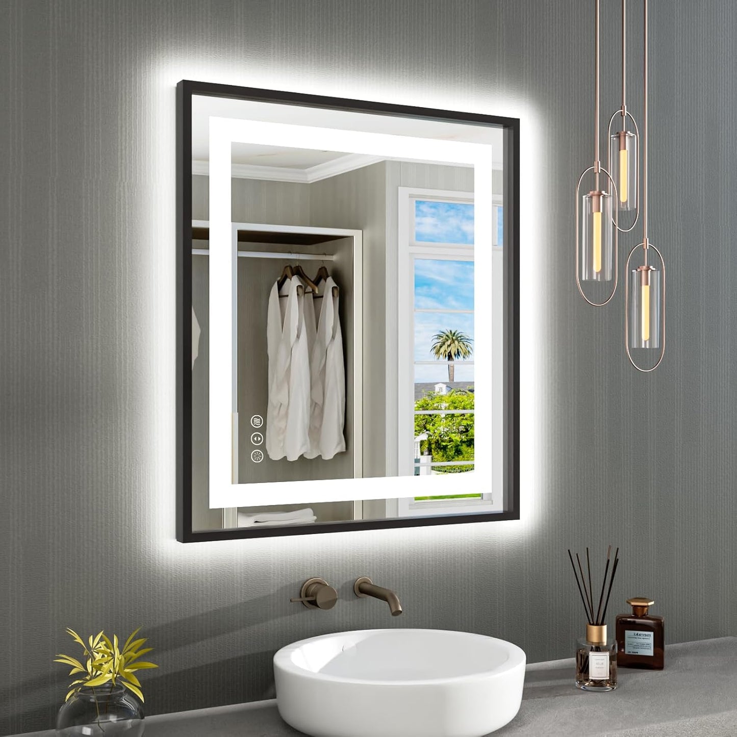 Amorho 28X32 LED Bathroom Mirror with Anti-Fog and Dimmable Lights