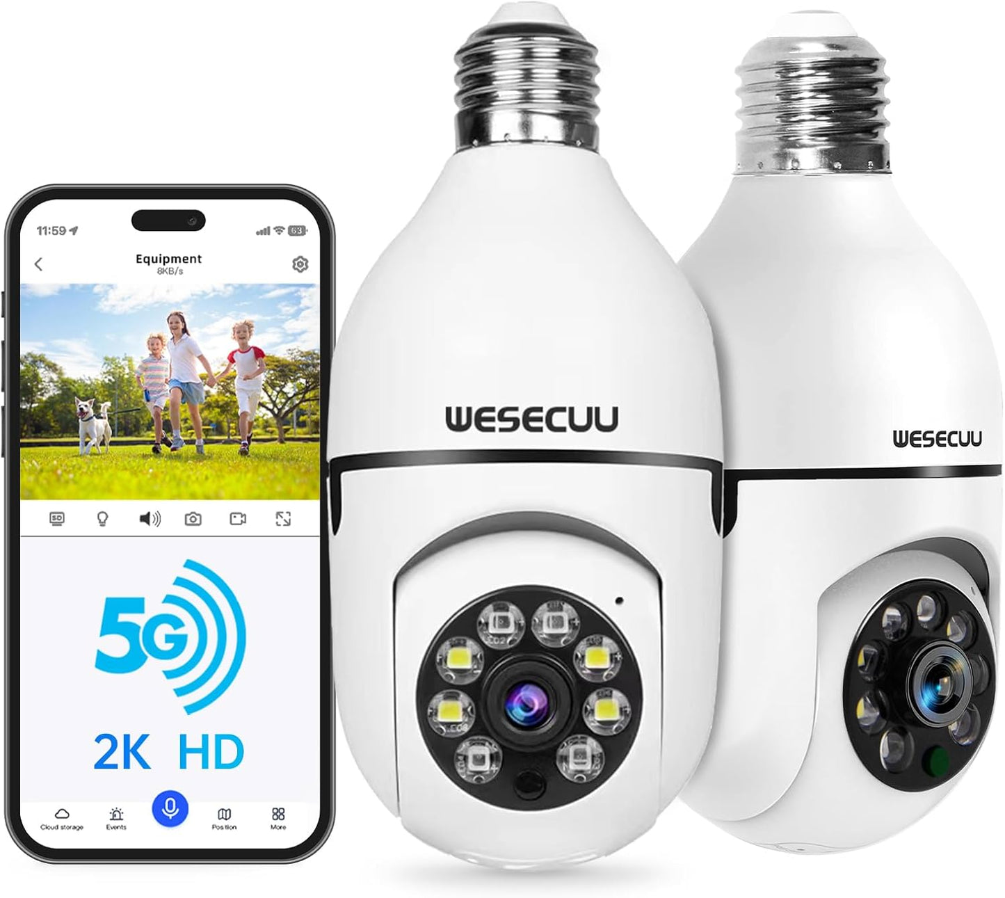 WESECUU Light Bulb Security Camera with 2K HD and Night Vision