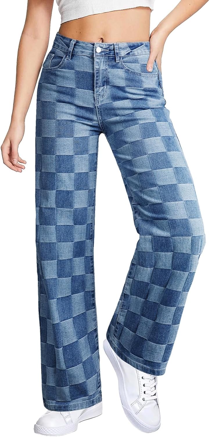 Wide Leg Jeans for Women - High Waisted Stretchy Denim Pants