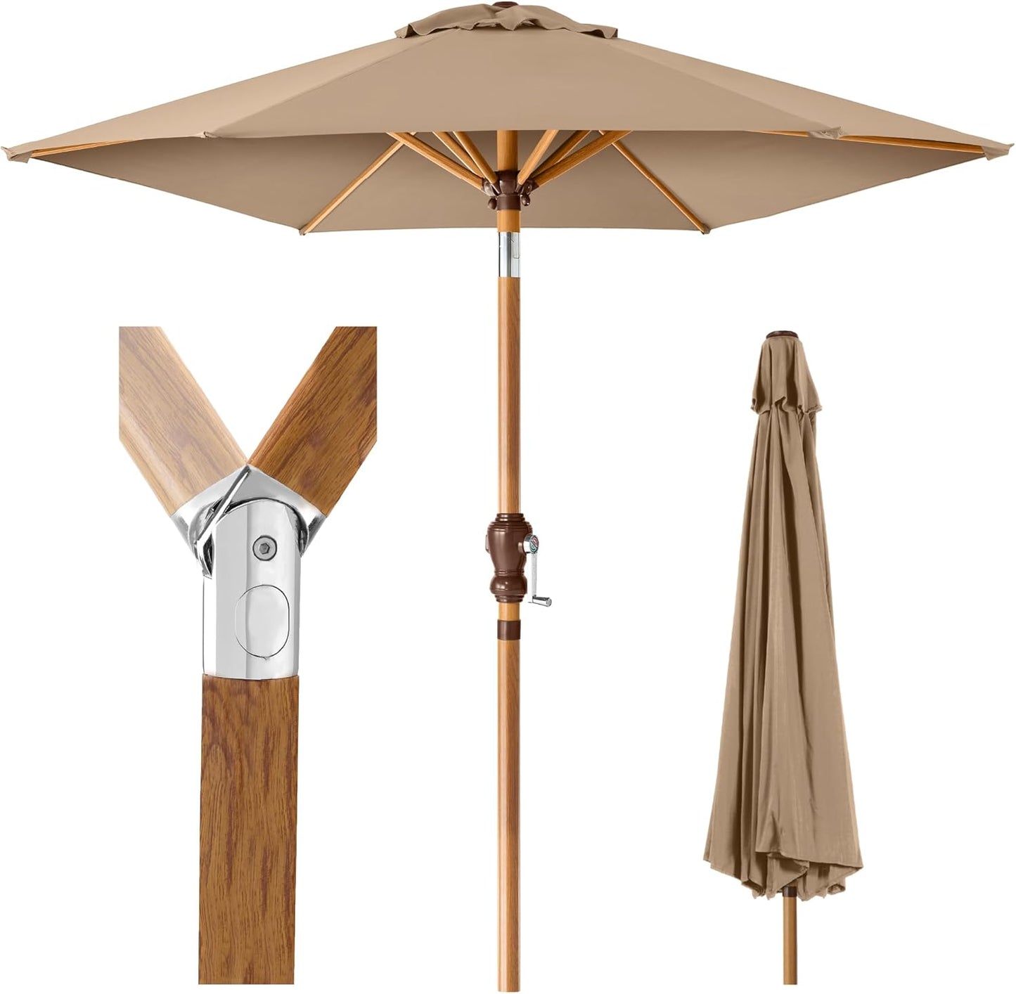 10ft Market Umbrella for Outdoor Sun Shade with Woodgrain Pattern