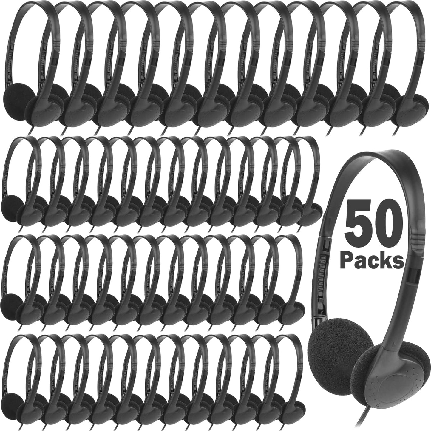 Bulk Classroom Headphones for Kids - 50 Pack Wired Set