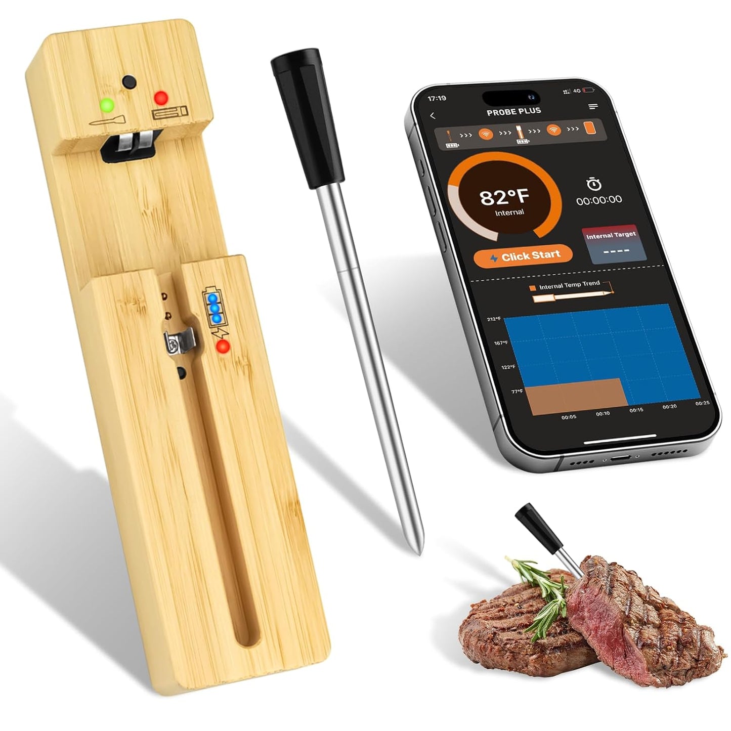 500FT Wireless Meat Thermometer, App-Controlled Precision