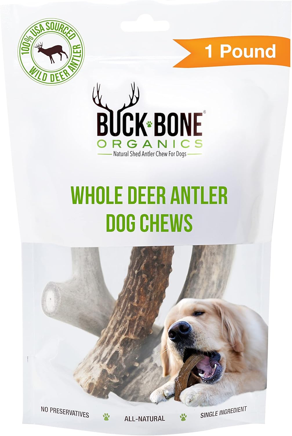 Buck Bone Organics Dog Chews - Long Lasting Deer Antlers for Dogs