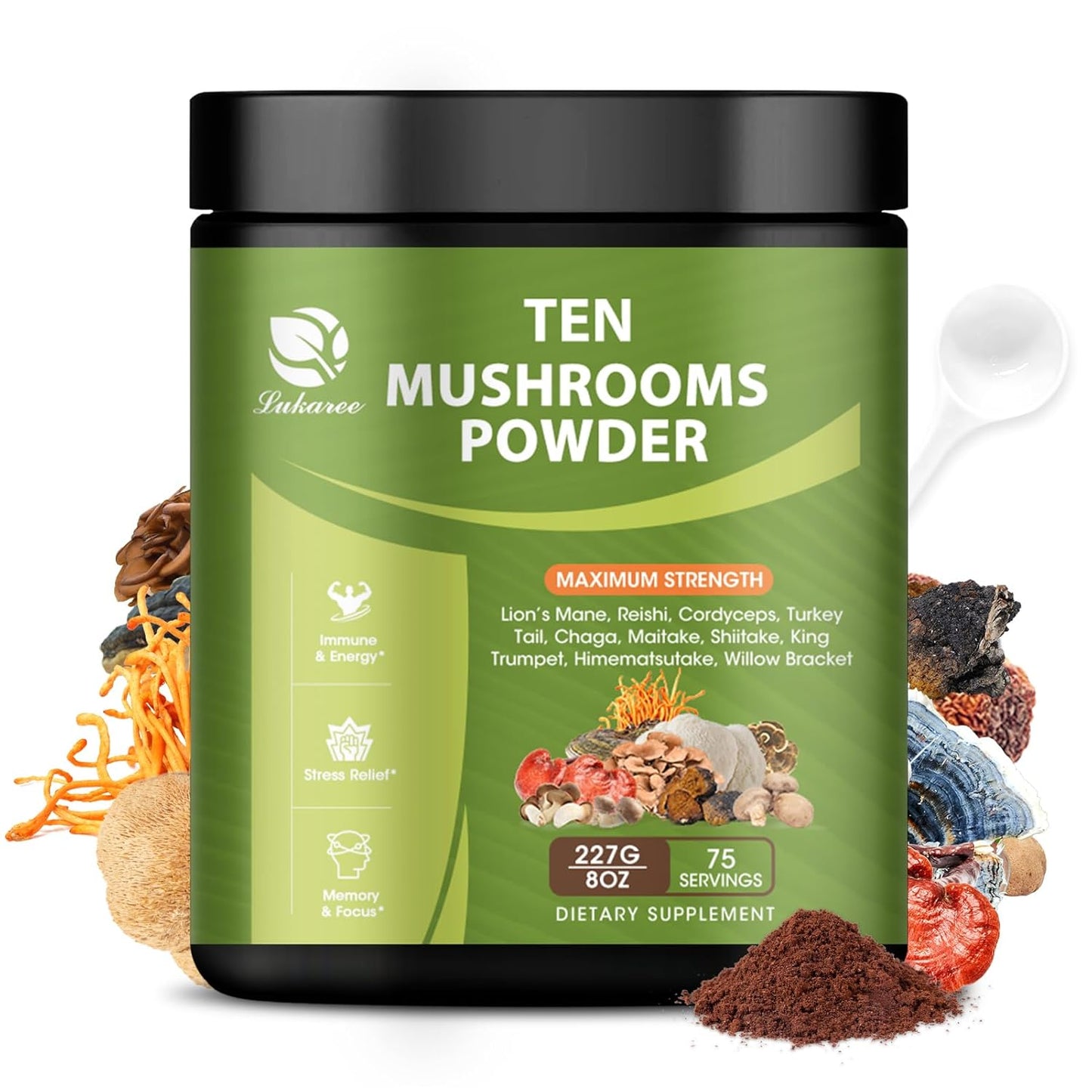 8 oz Mushroom Blend Powder for Immune & Brain Boost - Lukaree