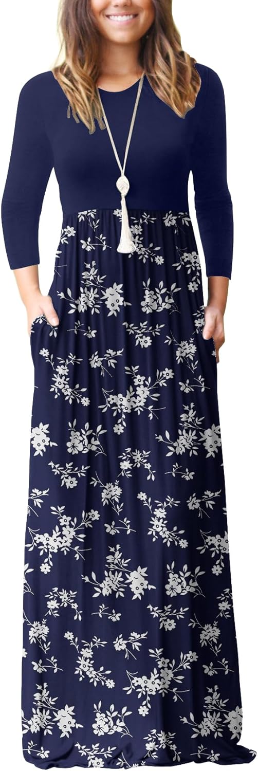 GRECERELLE Women Long Sleeve Casual Maxi Dress with Pockets