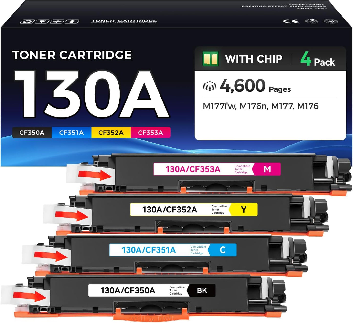 High Yield 130A Toner Cartridge Set 4-Pack for HP Printers