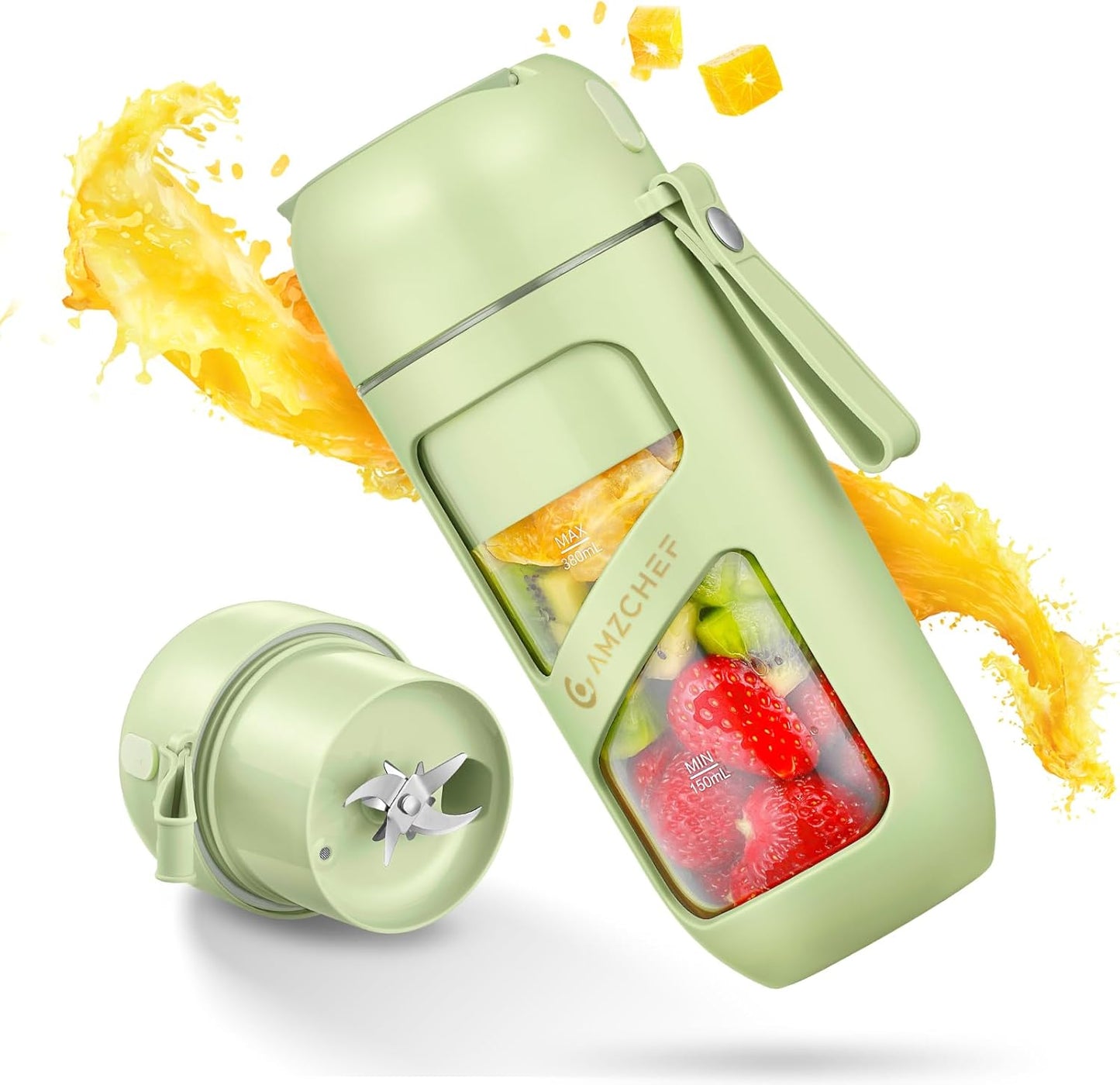 AMZCHEF Portable Blender: Powerful 10-Blade Cutting, BPA-Free