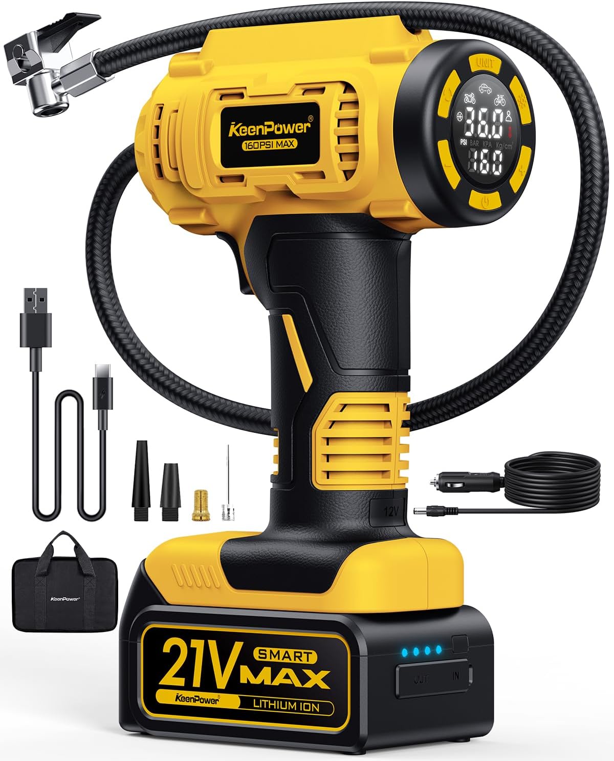 Cordless Tire Inflator with 160PSI and Smart Modes for Easy Use