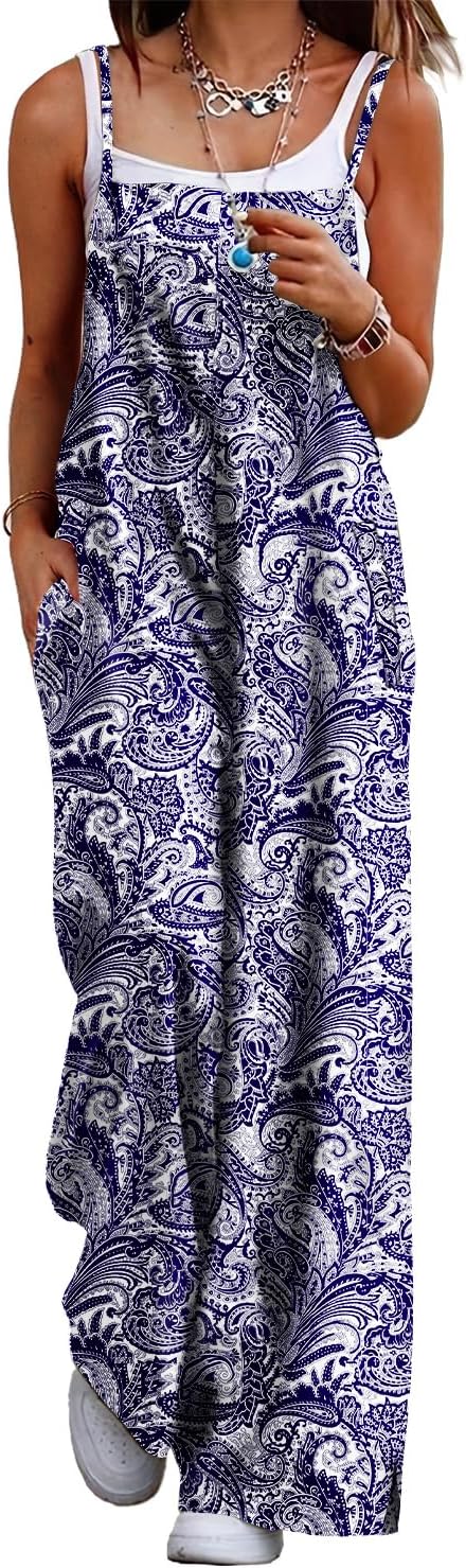 YESNO Women's Summer Boho Casual Jumpsuits with Floral Print