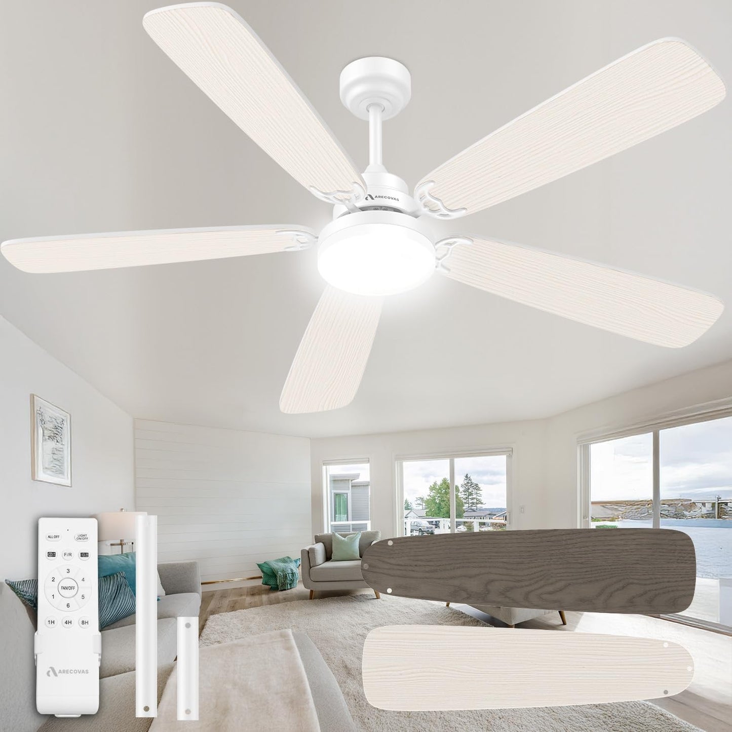 52 Inch Modern Ceiling Fan with Lights and Remote Control