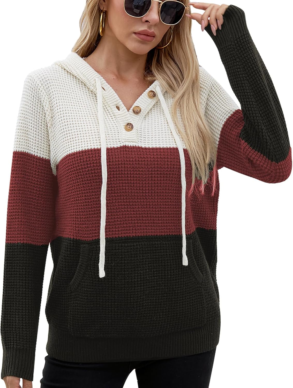 CiCiBird Women Fall Hoodies Sweater Knit V Neck Tops Casual