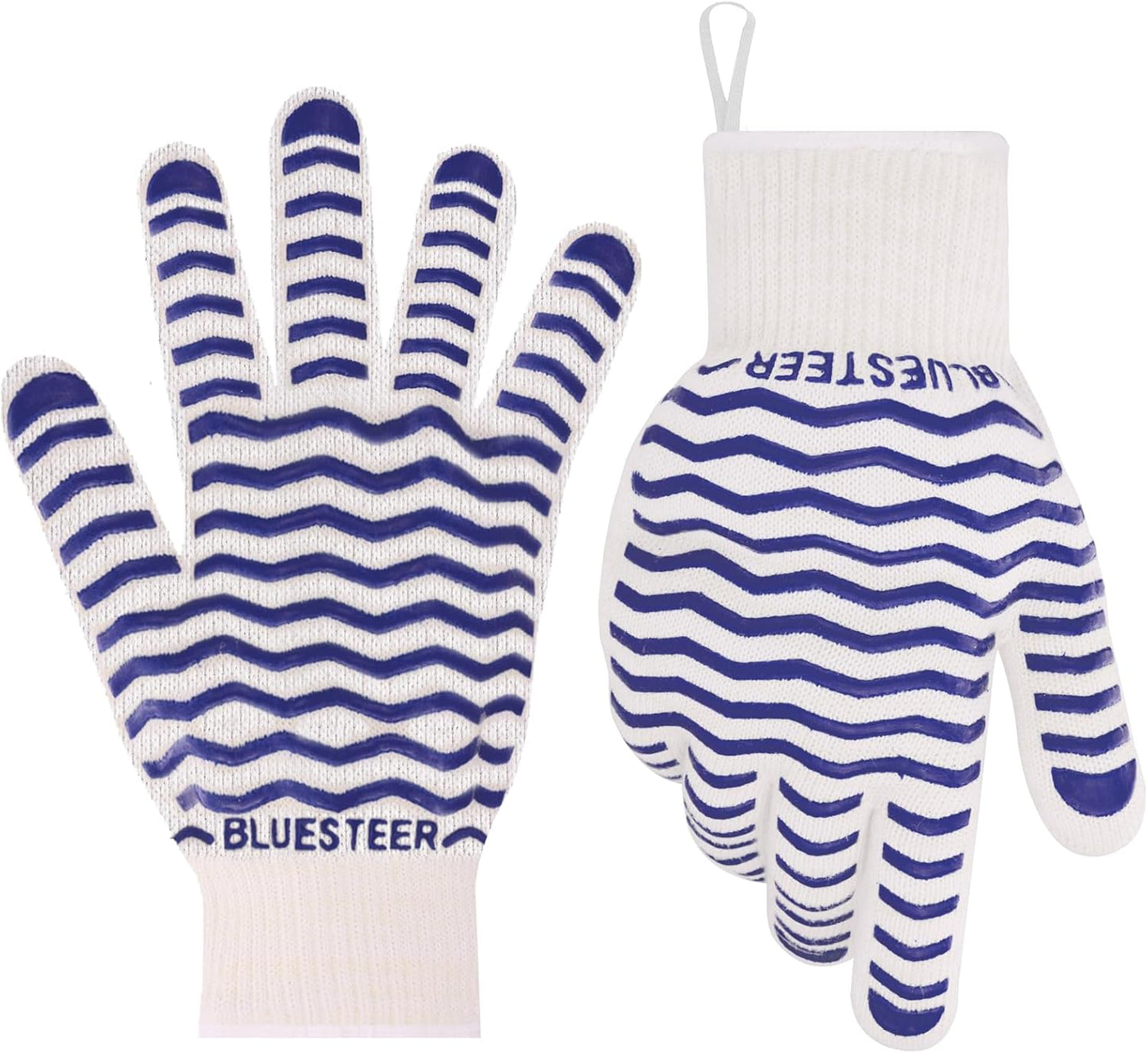 BLUESTEER BBQ Gloves: 932F Heat Proof & Fingered Mitts