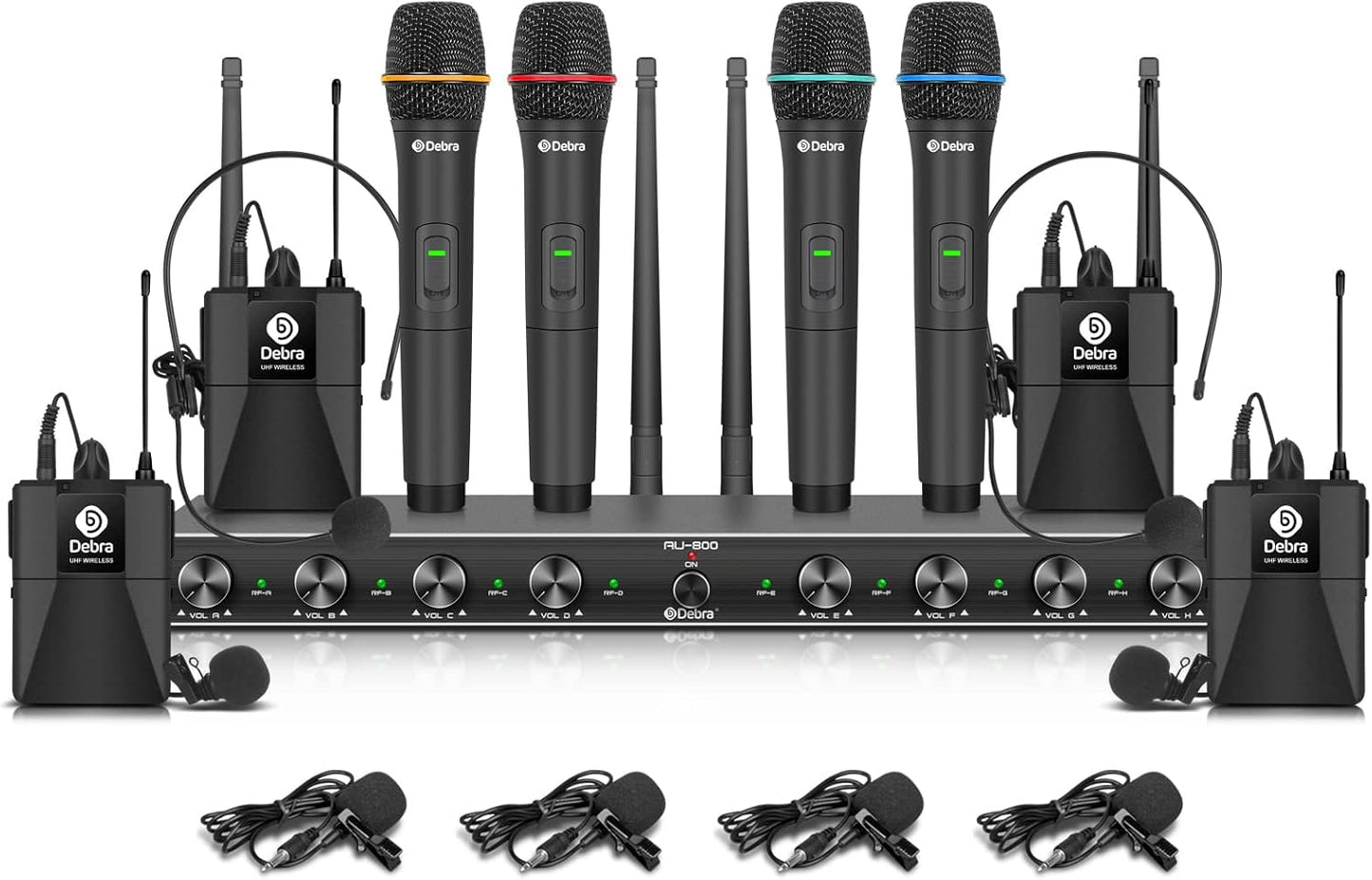 D Debra Audio AU800 Pro UHF 8 Channel Wireless Microphone System